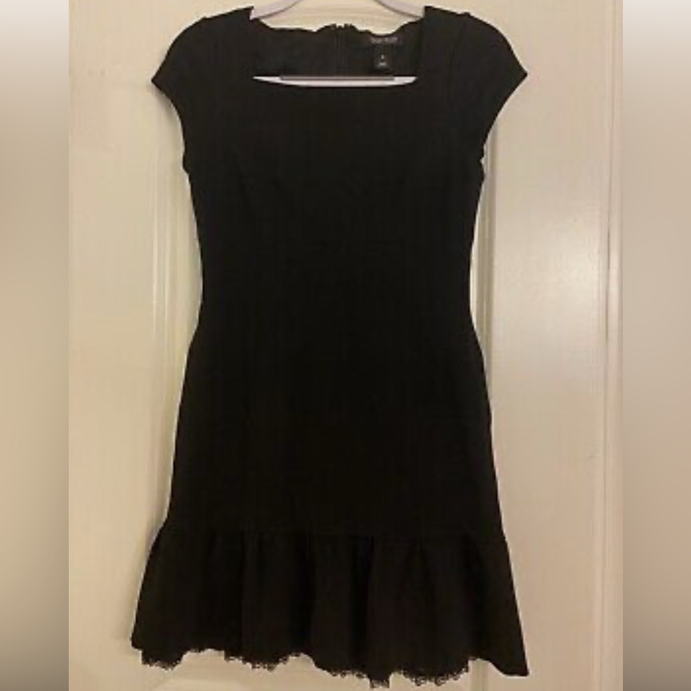 White House Black Market Black Bodycon Mini Dress Women Size 2 Ruffle